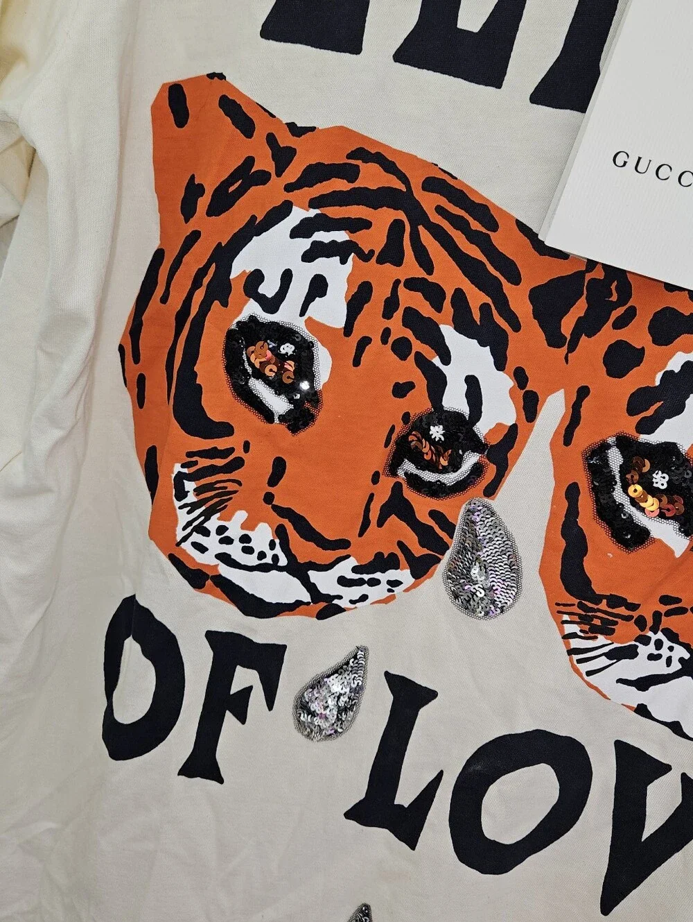 Gucci Cream Tee with Bold Orange Tiger Graphic